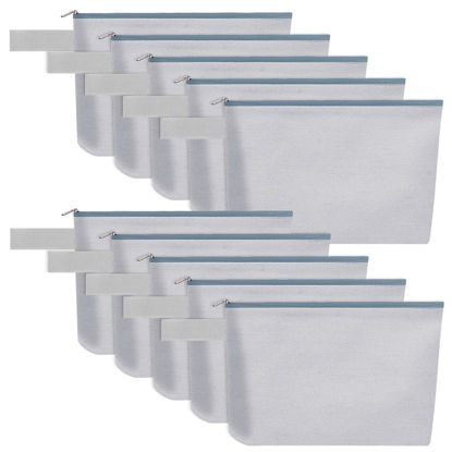 Picture of Sinzip 10 Pieces Cotton Canvas Makeup Bag with Bottom and Strap, Multi-Purpose Cosmetic Bag with Zipper Travel Toiletry Pouch, Blank DIY Craft Bag (Grey, M)