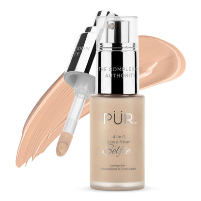 Picture of PÜR MINERALS 4-in-1 Love Your Selfie Longwear Foundation & Concealer, Full Coverage Liquid Foundation, Hydrating Formula, Cruelty Free