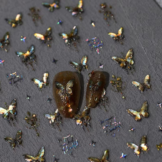 Picture of Butterfuly Nail Art Stickers 5D Embossed Nail Decals Golden Self Adhesive Bronze Nail Sticker for Nail Art Design for Women Girls Christmas Supplies Nail Art Decorations Accessories