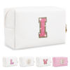 Picture of Small Initial Patch Makeup Bag Personalized Gifts Make Up Bag,White Cute PU Leather Glitter Letter Cosmetic Bag with Zipper,Trendy Portable Travel Toiletry Pouch,Preppy Stuff for Teen Girls Women I