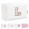 Picture of Small Initial Patch Makeup Bag Personalized Gifts Make Up Bag,White Cute PU Leather Glitter Letter Cosmetic Bag with Zipper,Trendy Portable Travel Toiletry Pouch,Preppy Stuff for Teen Girls Women L