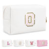 Picture of Small Initial Patch Makeup Bag Personalized Gifts Make Up Bag,White Cute PU Leather Glitter Letter Cosmetic Bag with Zipper,Trendy Portable Travel Toiletry Pouch,Preppy Stuff for Teen Girls Women O