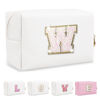 Picture of Small Initial Patch Makeup Bag Personalized Gifts Make Up Bag,White Cute PU Leather Glitter Letter Cosmetic Bag with Zipper,Trendy Portable Travel Toiletry Pouch,Preppy Stuff for Teen Girls Women W