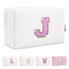Picture of Small Initial Patch Makeup Bag Personalized Gifts Make Up Bag,White Cute PU Leather Glitter Letter Cosmetic Bag with Zipper,Trendy Portable Travel Toiletry Pouch,Preppy Stuff for Teen Girls Women J