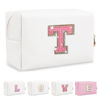 Picture of Small Initial Patch Makeup Bag Personalized Gifts Make Up Bag,White Cute PU Leather Glitter Letter Cosmetic Bag with Zipper,Trendy Portable Travel Toiletry Pouch,Preppy Stuff for Teen Girls Women T