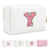 Picture of Small Initial Patch Makeup Bag Personalized Gifts Make Up Bag,White Cute PU Leather Glitter Letter Cosmetic Bag with Zipper,Trendy Portable Travel Toiletry Pouch,Preppy Stuff for Teen Girls Women Y
