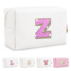Picture of Small Initial Patch Makeup Bag Personalized Gifts Make Up Bag,White Cute PU Leather Glitter Letter Cosmetic Bag with Zipper,Trendy Portable Travel Toiletry Pouch,Preppy Stuff for Teen Girls Women Z