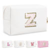 Picture of Small Initial Patch Makeup Bag Personalized Gifts Make Up Bag,White Cute PU Leather Glitter Letter Cosmetic Bag with Zipper,Trendy Portable Travel Toiletry Pouch,Preppy Stuff for Teen Girls Women Z