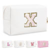 Picture of Small Initial Patch Makeup Bag Personalized Gifts Make Up Bag,White Cute PU Leather Glitter Letter Cosmetic Bag with Zipper,Trendy Portable Travel Toiletry Pouch,Preppy Stuff for Teen Girls Women X