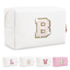 Picture of Small Initial Patch Makeup Bag Personalized Gifts Make Up Bag,White Cute PU Leather Glitter Letter Cosmetic Bag with Zipper,Trendy Portable Travel Toiletry Pouch,Preppy Stuff for Teen Girls Women B