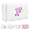 Picture of Small Initial Patch Makeup Bag Personalized Gifts Make Up Bag,White Cute PU Leather Glitter Letter Cosmetic Bag with Zipper,Trendy Portable Travel Toiletry Pouch,Preppy Stuff for Teen Girls Women F
