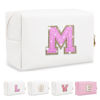 Picture of Small Initial Patch Makeup Bag Personalized Gifts Make Up Bag,White Cute PU Leather Glitter Letter Cosmetic Bag with Zipper,Trendy Portable Travel Toiletry Pouch,Preppy Stuff for Teen Girls Women M