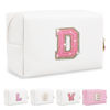 Picture of Small Initial Patch Makeup Bag Personalized Gifts Make Up Bag,White Cute PU Leather Glitter Letter Cosmetic Bag with Zipper,Trendy Portable Travel Toiletry Pouch,Preppy Stuff for Teen Girls Women D