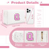 Picture of Small Initial Patch Makeup Bag Personalized Gifts Make Up Bag,White Cute PU Leather Glitter Letter Cosmetic Bag with Zipper,Trendy Portable Travel Toiletry Pouch,Preppy Stuff for Teen Girls Women Q