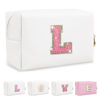 Picture of Small Initial Patch Makeup Bag Personalized Gifts Make Up Bag,White Cute PU Leather Glitter Letter Cosmetic Bag with Zipper,Trendy Portable Travel Toiletry Pouch,Preppy Stuff for Teen Girls Women L