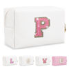 Picture of Small Initial Patch Makeup Bag Personalized Gifts Make Up Bag,White Cute PU Leather Glitter Letter Cosmetic Bag with Zipper,Trendy Portable Travel Toiletry Pouch,Preppy Stuff for Teen Girls Women P