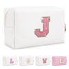 Picture of Small Initial Patch Makeup Bag Personalized Gifts Make Up Bag,White Cute PU Leather Glitter Letter Cosmetic Bag with Zipper,Trendy Portable Travel Toiletry Pouch,Preppy Stuff for Teen Girls Women J