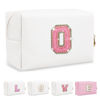 Picture of Small Initial Patch Makeup Bag Personalized Gifts Make Up Bag,White Cute PU Leather Glitter Letter Cosmetic Bag with Zipper,Trendy Portable Travel Toiletry Pouch,Preppy Stuff for Teen Girls Women O