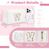 Picture of Small Initial Patch Makeup Bag Personalized Gifts Make Up Bag,White Cute PU Leather Glitter Letter Cosmetic Bag with Zipper,Trendy Portable Travel Toiletry Pouch,Preppy Stuff for Teen Girls Women V