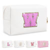 Picture of Small Initial Patch Makeup Bag Personalized Gifts Make Up Bag,White Cute PU Leather Glitter Letter Cosmetic Bag with Zipper,Trendy Portable Travel Toiletry Pouch,Preppy Stuff for Teen Girls Women W