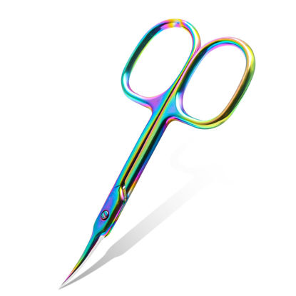 Picture of CGBE Cuticle Scissors Extra Fine Curved Blade, Super Slim Manicure Scissors for Cuticles Professional Small Scissors with Precise Pointed Tip Grooming Blades, Eyebrow, Eyelash, and Dry Skin - Colorful