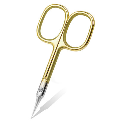 Picture of CGBE Cuticle Scissors Extra Fine Curved Blade, Super Slim Manicure Scissors for Cuticles Professional Small Scissors with Precise Pointed Tip Grooming Blades, Eyebrow, Eyelash, and Dry Skin - Gold