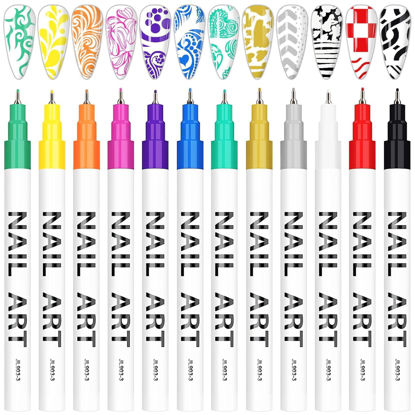 Picture of 12 Color 3D Nail Art Pens Set, Kalolary Nail Polish Pens Nail Point Graffiti Dotting Pen Drawing Painting Liner Brush for DIY Nail Art Beauty Adorn Manicure Tools（G)