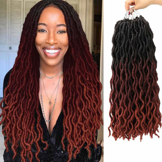 Picture of Eliza Wavy Gypsy Locs Ombre Crochet Hair 18" 8Packs/Lot Goddess Locs 100% Kanekalon Fiber Faux Locs African Roots Dreadlocs Synthetic Braiding Hair Extensions for Black Women(18",OM3T530350)