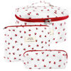 Picture of URSKYTOUS 3Pc Cotton Quilted Makeup Bag for Women Extra Large Coquette Small Floral Travel Cosmetic Bag Set Cute Cherry Makeup Pouch Portable Toiletry Bag Organizer Vintage Puffy Essential Storage Bag