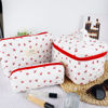 Picture of URSKYTOUS 3Pc Cotton Quilted Makeup Bag for Women Extra Large Coquette Small Floral Travel Cosmetic Bag Set Cute Cherry Makeup Pouch Portable Toiletry Bag Organizer Vintage Puffy Essential Storage Bag