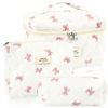 Picture of URSKYTOUS 3Pc Cotton Quilted Makeup Bag for Women Extra Large Coquette Small Floral Travel Cosmetic Bag Set Aesthetic Cute Bow Makeup Pouch Portable Toiletry Bag Puffy Essential Storage Organizer Bag