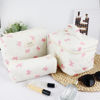 Picture of URSKYTOUS 3Pc Cotton Quilted Makeup Bag for Women Extra Large Coquette Small Floral Travel Cosmetic Bag Set Aesthetic Cute Bow Makeup Pouch Portable Toiletry Bag Puffy Essential Storage Organizer Bag