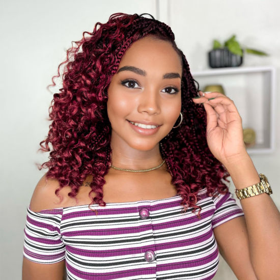 Picture of Yewell Goddess Box Braids Crochet Hair 10 Inch Boho Crochet Box Braids With Curly Ends,9 Packs Bohomian Box Braids Crochet Hair For Black Women Pre Looped Box Braids Crochet Hair (10Inch,BUG)