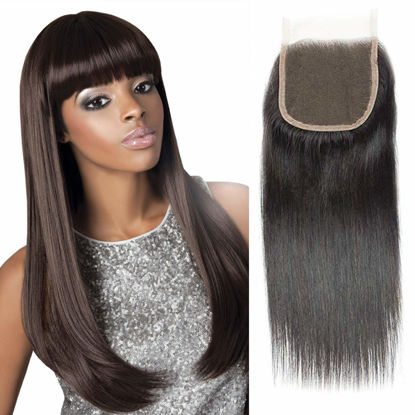 Picture of Selina Lace Closure Hd Lace Closure 4x4 Closure Brazilian Straight Lace Closure Lace Closure Human Hair Lace Closure Free Part Natural Hair Color Black(16inch Straight, Free Part)