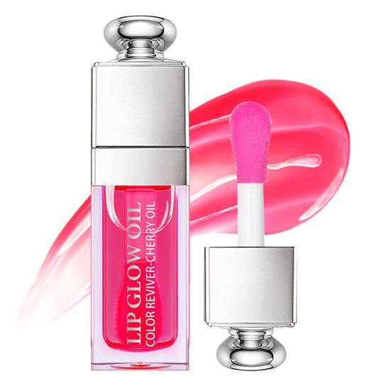 Picture of Hydrating Lip Glow Oil, Lip Oil Gloss Transparent Toot Tinted Nourishing Long Lasting Repairing Lightening Lip Lines (CHERRY) 0.2 OZ