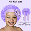 Picture of 3Pcs Kids Silk Satin Bonnet for Sleeping - Baby Hair Sleep Bonnet,Kids Bonnets for Girls Toddler Child with Wide Elastic Tie Band,Sleep Cap Night Hair Hats for Curly Natural Hair(Purple+Blue+Gold)