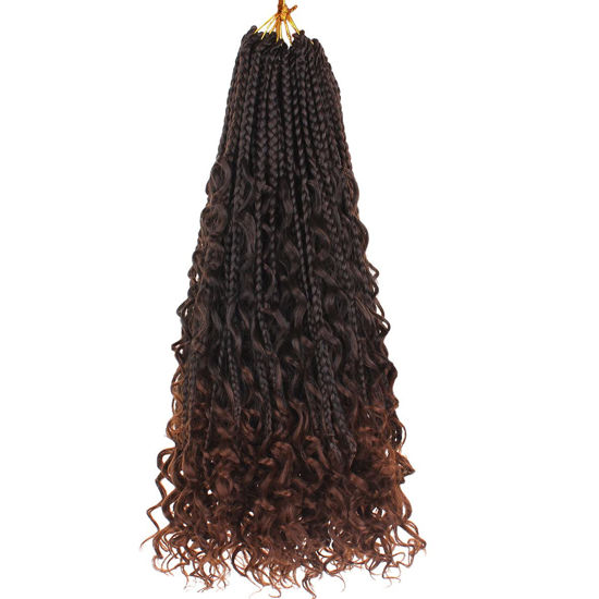 Picture of Beverlee 18 Inch 8 Packs Boho Box Braids Goddess Box Braids Crochet Hair Bohemian Hippie Braids Braiding Hair Box Braids with Curly Ends Messy Pre-looped Synthetic Crochet Hair for Women T30#