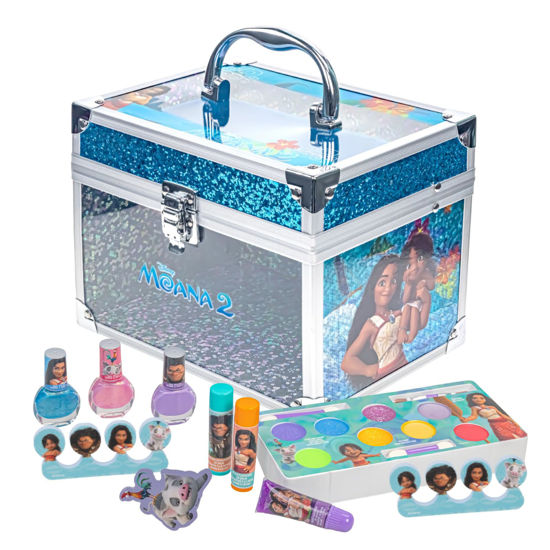 Picture of Moana 2 Train Case Beauty Set, Kids Makeup Kit for Girls, Real Washable Makeup Set, Play Makeup, Pretend Play, Party Favor, Birthday, Ages 3 4 5 6 7 8 9 10 11 12 by Townley Girl
