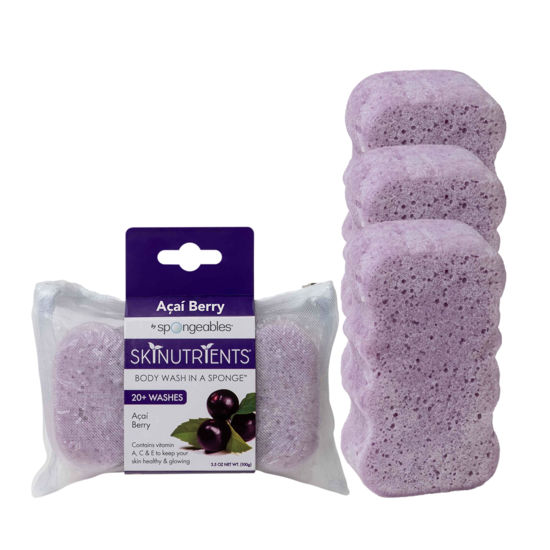 Picture of Spongeables Body Wash in a 20+ Wash Sponge, Acai Berry, 3 Count