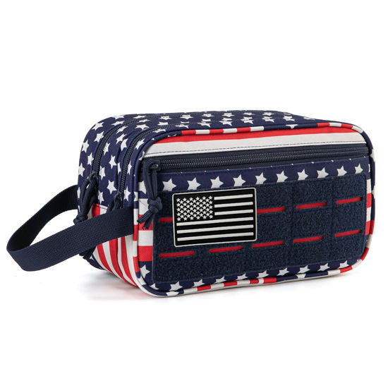 Picture of QT&QY Tactical Toiletry Bag For Men Hygiene Bag EDC Military Tool Molle Pouches Small Dopp Kit Mens Shaving Kit Travel shower Bags Star-Spangled