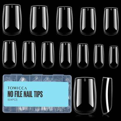 Picture of TOMICCA Short Square Gel Nail Tips, 504Pcs Full Cover Clear False Press on Nails, Soft Tips for Nail Extension Acrylic Short Square Nails for DIY Nail Salon 12 Sizes