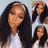 Picture of WENYAN Headband Wig Human Hair Deep Wave 16 Inch Wigs for Black Women Glueless None Lace Front Curly Wave Wig Brazilian Virgin Hair Wear and Go Wigs Machine Made 150% Density Wigs Natural Color