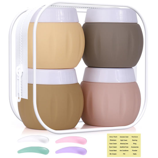 Picture of Travel Containers for Toiletries, GLAMFIELDS TSA Approved 1.7oz 50ml Travel Size Silicone Cream Jars BPA Free, Leak-proof Travel Essentials with Lid for Cosmetic Face Hand Body Cream Apricot (4 Pack)