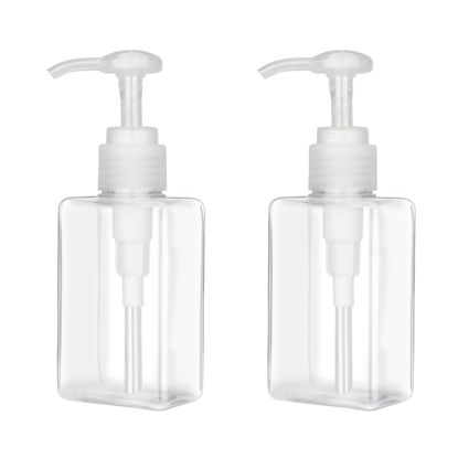 Picture of 100ml (3.4oz) Pump Bottle Dispenser Jansburg 2 Pack Refillable Flat Square Plastic Lotion Dispenser Leakproof Empty Lotion Pump Bottle for Essential Oil Soap Lotion Shampoo Clear