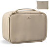 Picture of Pocmimut Travel Makeup Bag - Leather Make Up Bags Cosmetic Bags for Women, Large Makeup Organizer Bag with Brush Holder, Makeup Traveling Bag for Women Cosmetic and Toiletry (Apricot)