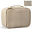 Picture of Pocmimut Travel Makeup Bag - Leather Make Up Bags Cosmetic Bags for Women, Large Makeup Organizer Bag with Brush Holder, Makeup Traveling Bag for Women Cosmetic and Toiletry (Apricot)
