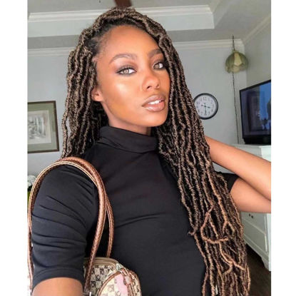 Picture of 22 Inch Soft Locs Crochet Hair Pre Looped 6 Packs Faux Locs Crochet Braids Curly Wavy Goddess Locs for Butterfly Locs Hair (22 Inch 6PACK 1B/27)