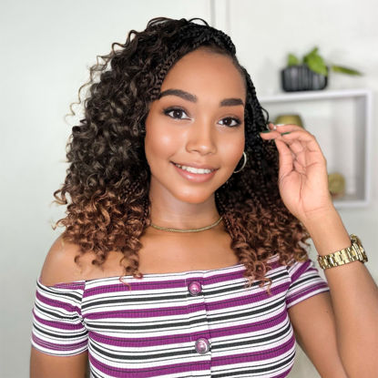 Picture of Yewell 14 Inch Goddess Box Braids Crochet Hair Curly Ends 9 Packs Pre Looped Boho Crochet Box Braids Bohemian Box Braid Crochet Hair For Black Women (14Inch 9 Packs,T30)