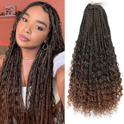 Picture of Yewell 9 Packs Goddess Box Braids Crochet Hair Boho Crochet Box Braids With Curly Ends Crochet Hair For Black Women, 24 Inch Pre Looped Bohemian Crochet Box Braids Hair (24Inch 9 Packs,T30#)