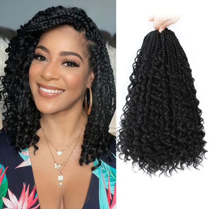 Picture of Yewell 9 Packs Goddess Box Braids Crochet Hair Boho Crochet Box Braids With Curly Ends Crochet Hair For Black Women, 12 Inch Pre Looped Bohemian Crochet Box Braids Hair (12Inch 9 Packs,1B)